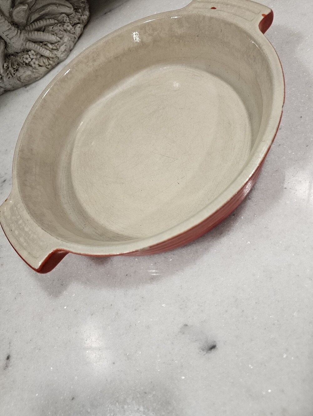 Vintage Le Creuset France Stoneware 9.5" Round Pie Dish Baker Flame Orange Minor